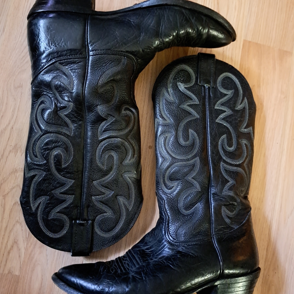 Vintage Nokona Black Leather Cowboy Boots 9 2E